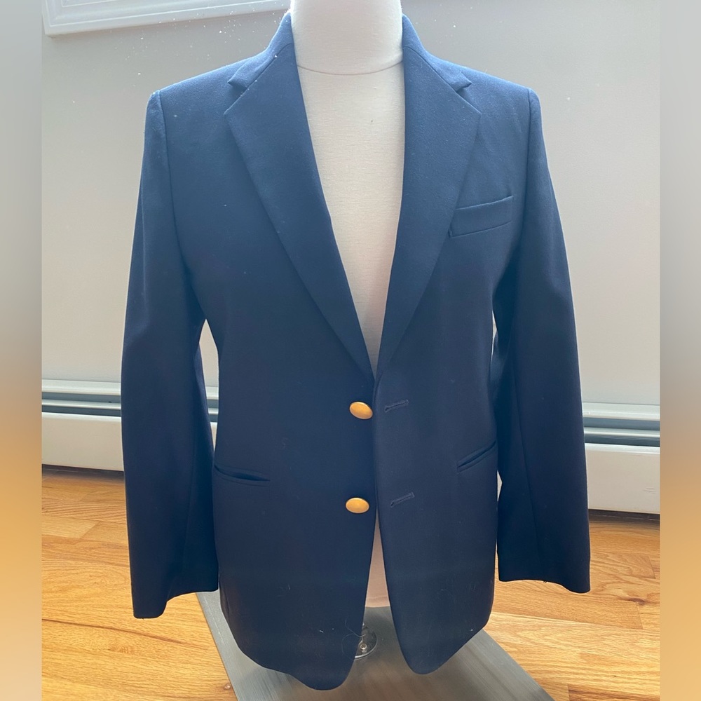 Boys navy sportcoat gold buttons lands end